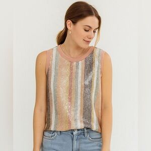 Rachel Roy Striped Sequined Tank